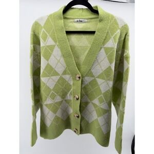 In Loom Green Argyle Cardigan Sweater Womens M/L Soft Preppy Grandpa Style